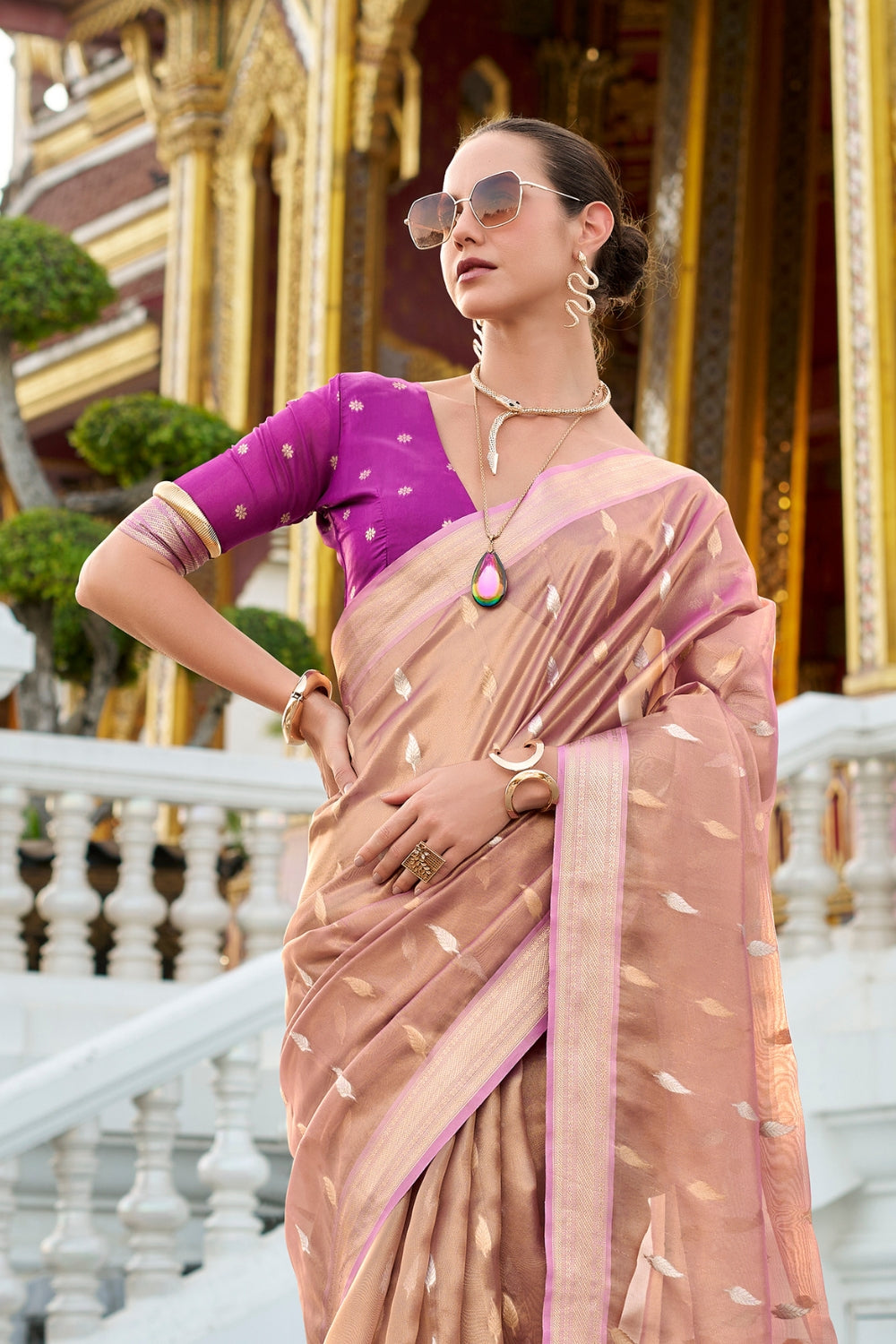 Pink Tissue Silk Zari Saree