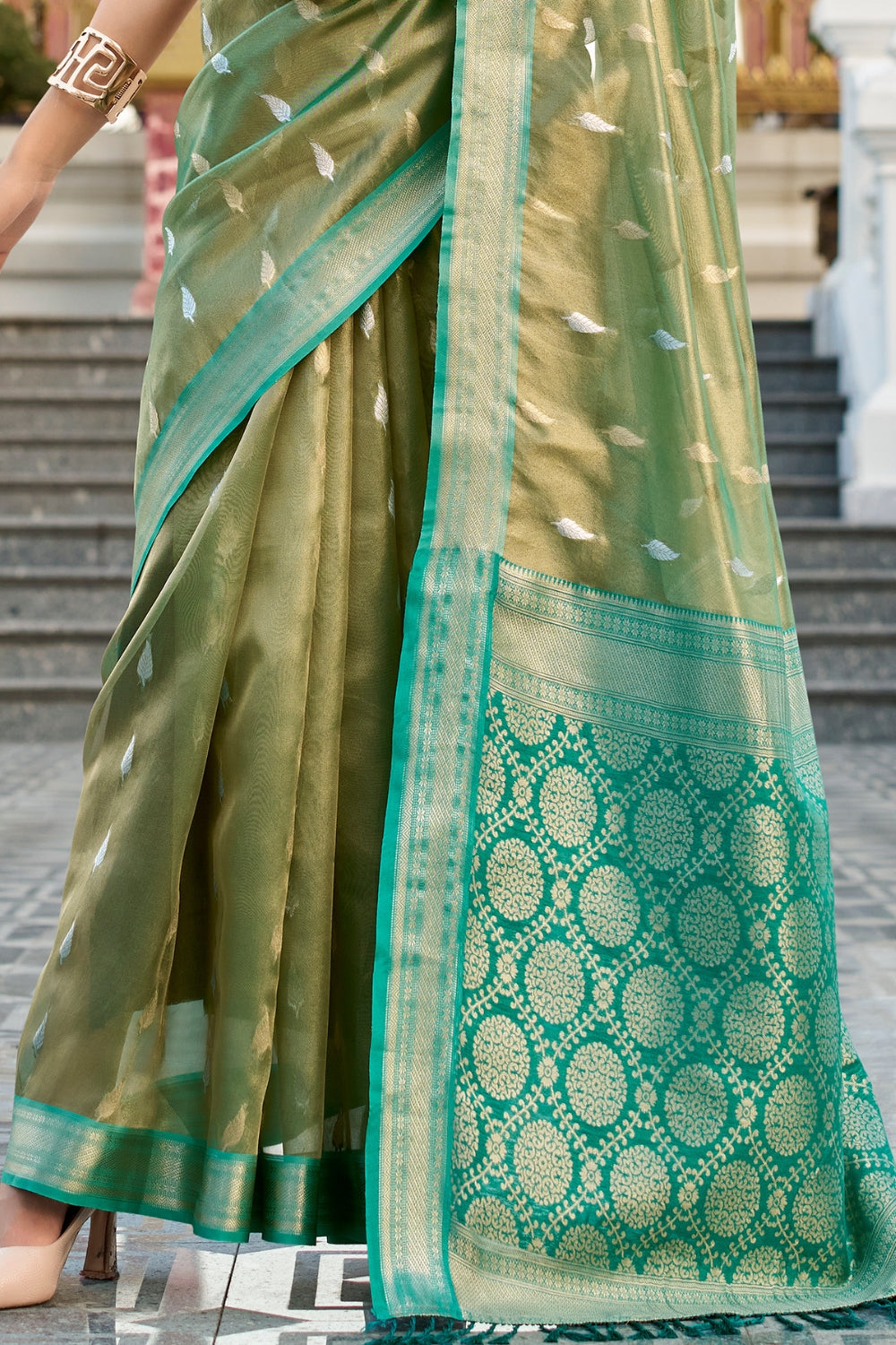 Green Tissue Silk Zari Saree