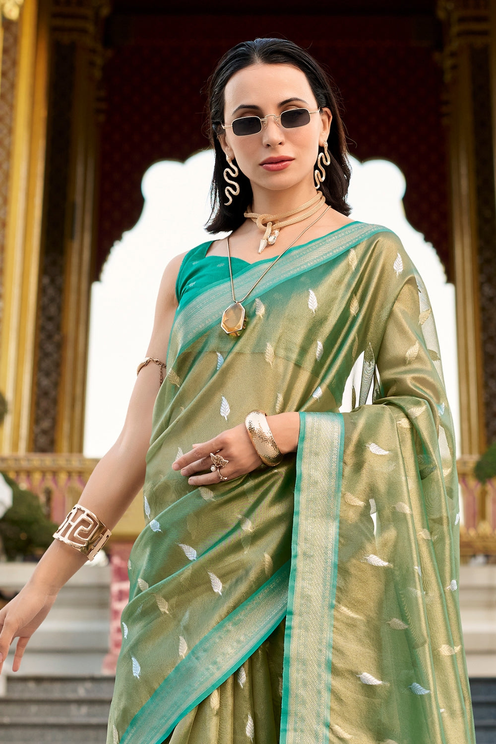 Green Tissue Silk Zari Saree