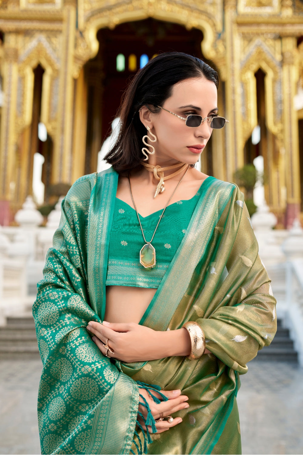 Green Tissue Silk Zari Saree