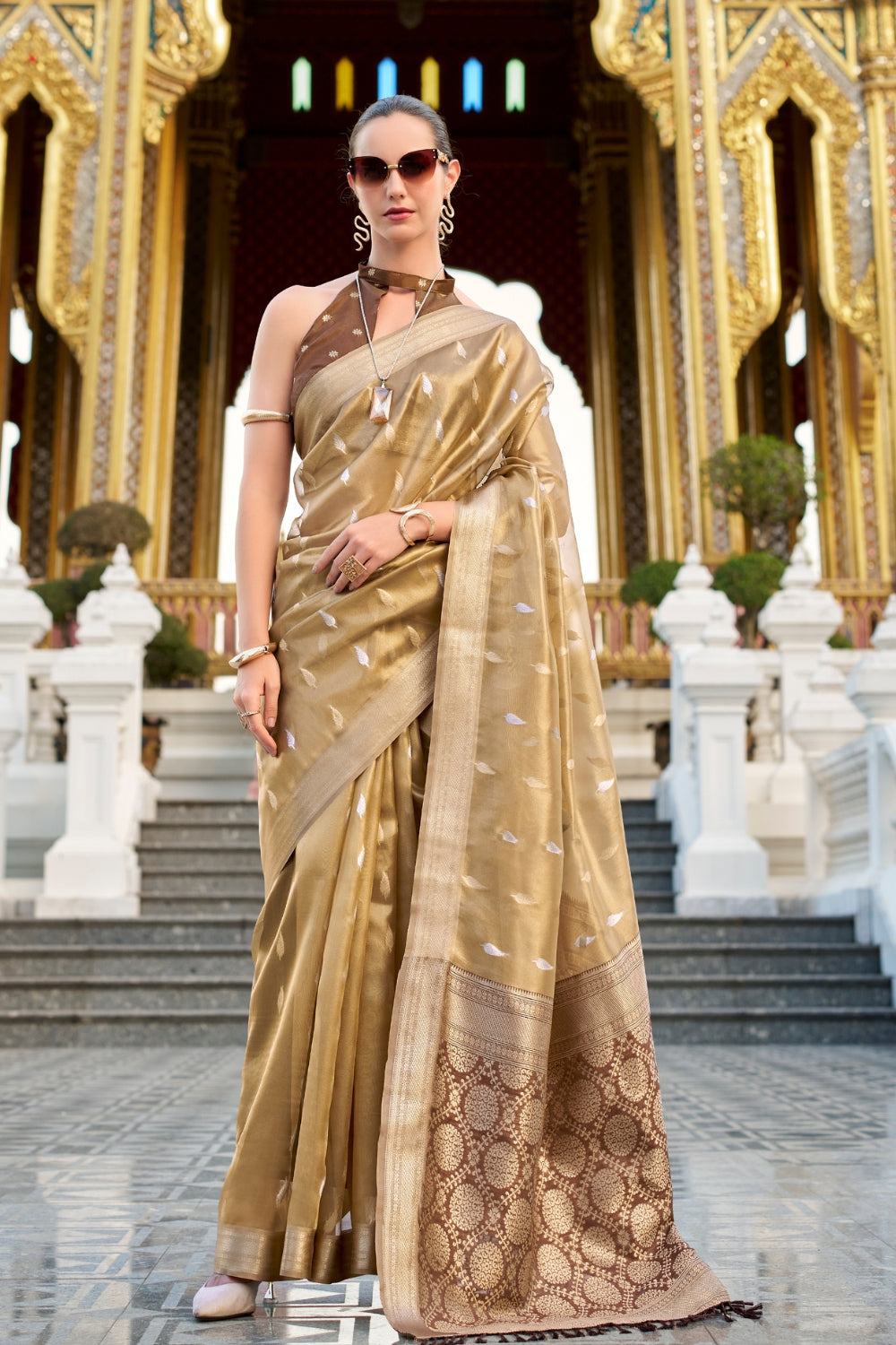 Mustard Tissue Silk Zari Saree