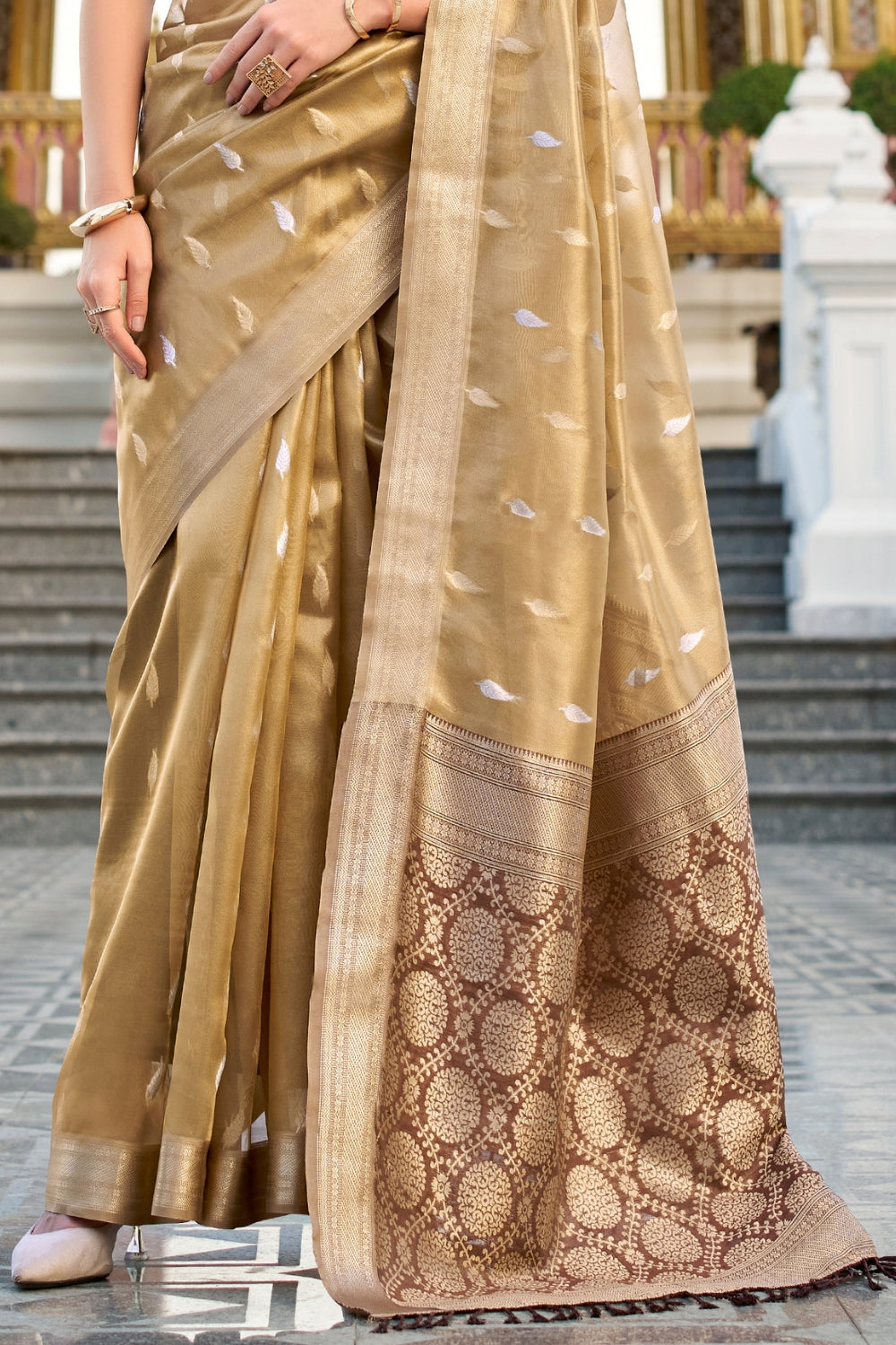 Mustard Tissue Silk Zari Saree