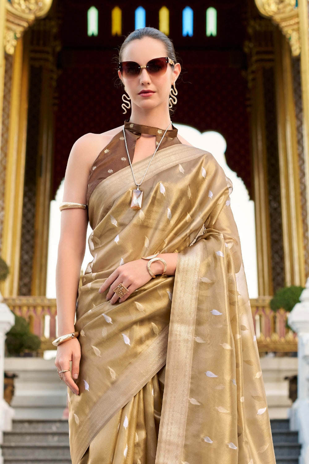 Mustard Tissue Silk Zari Saree