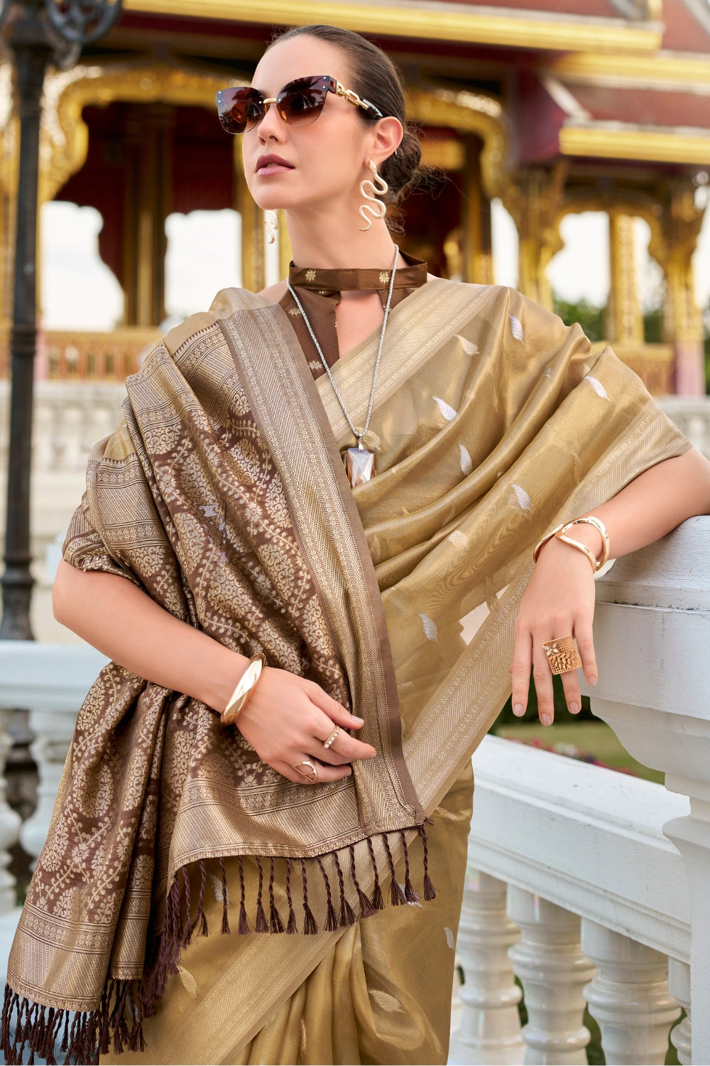 Mustard Tissue Silk Zari Saree