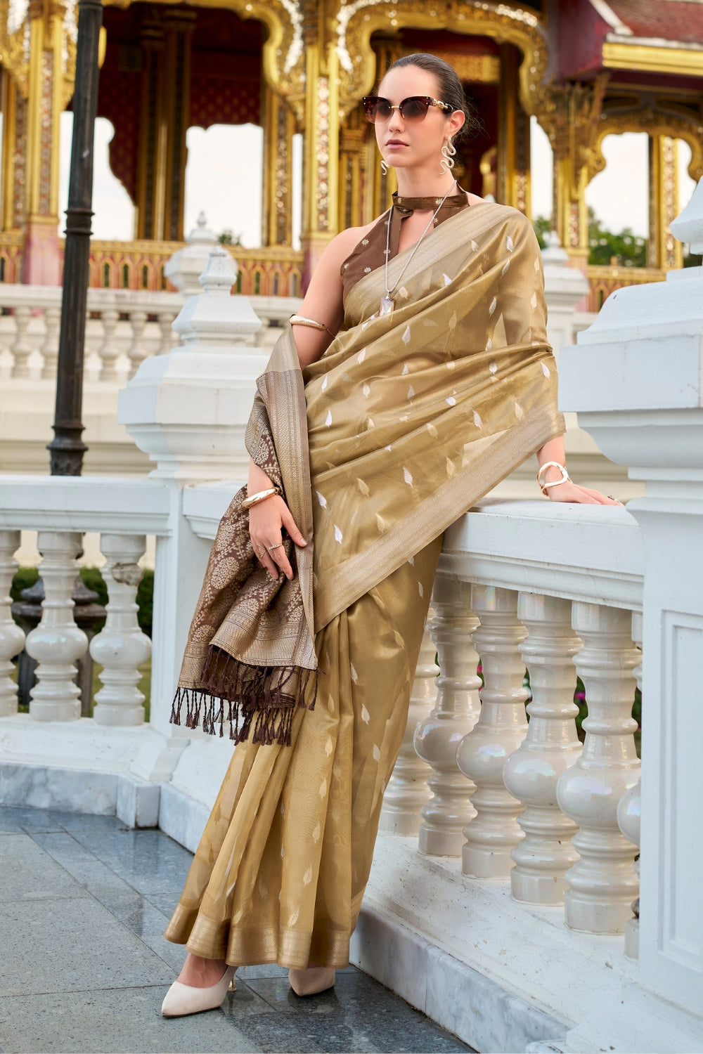 Mustard Tissue Silk Zari Saree