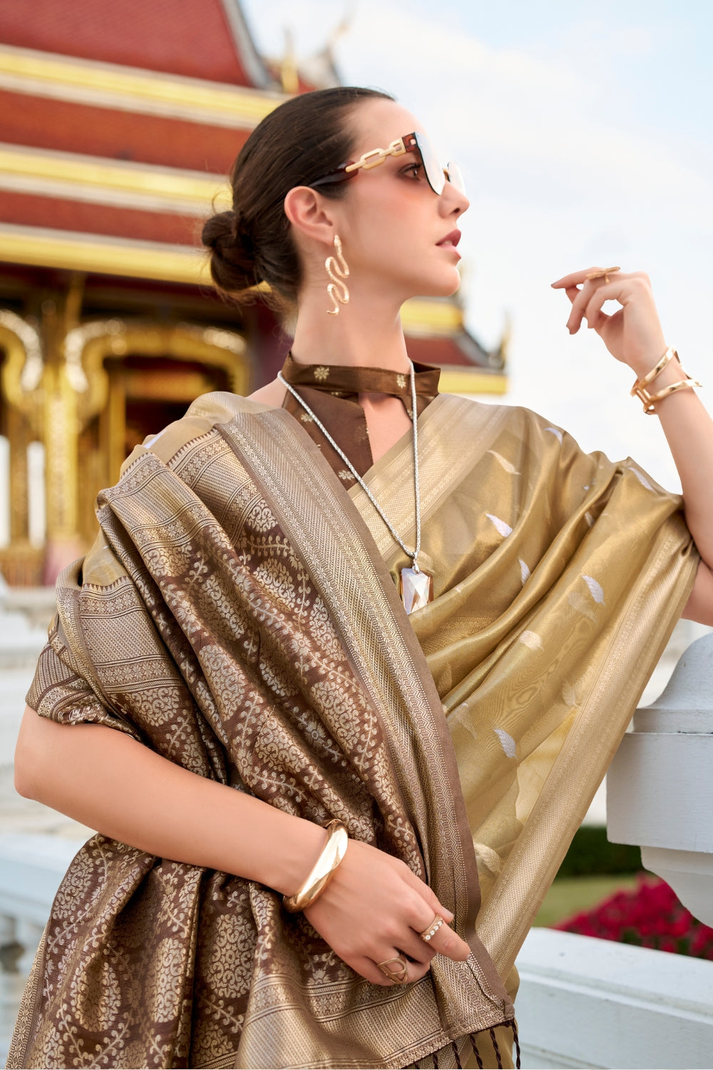 Mustard Tissue Silk Zari Saree