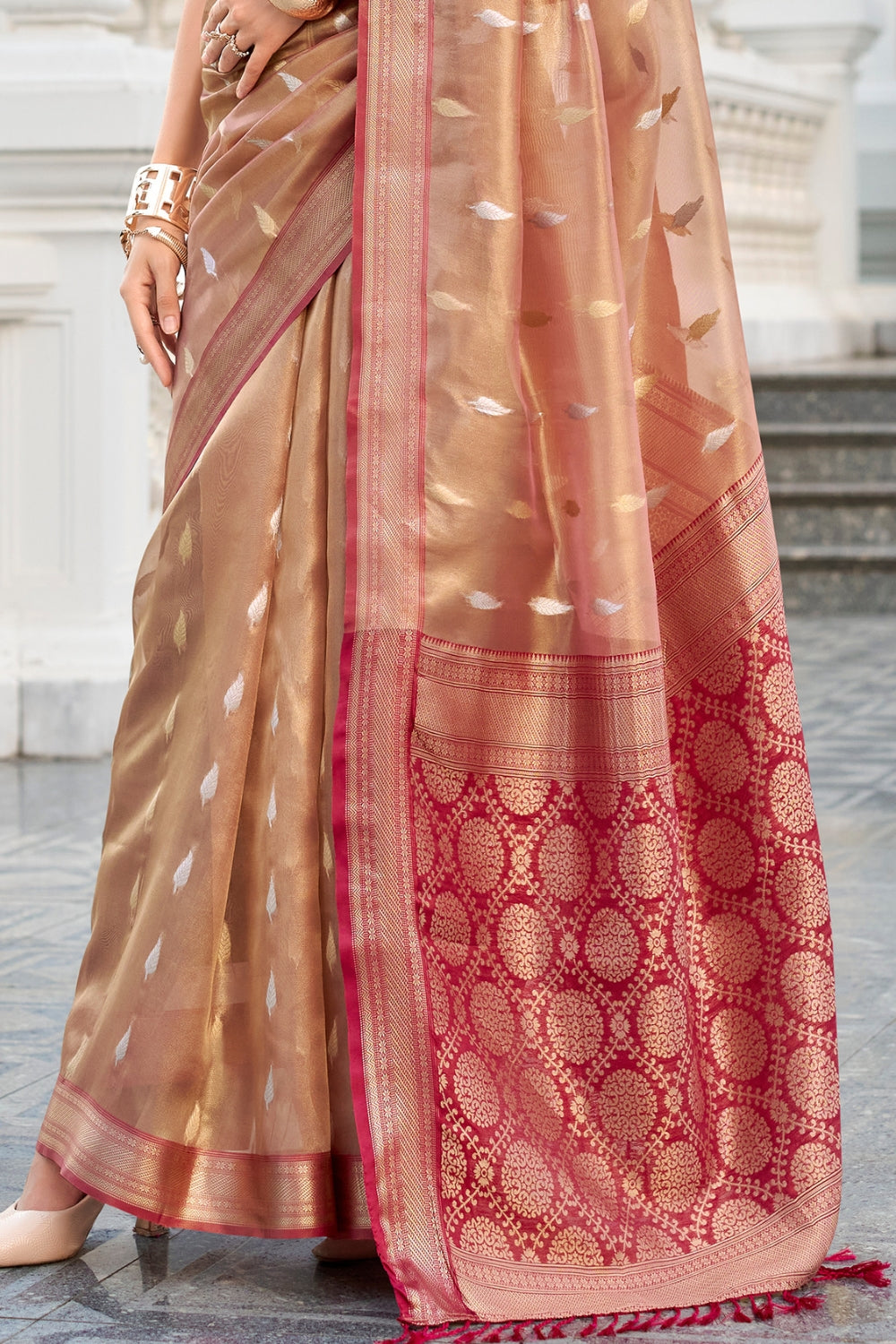 Red Tissue Silk Zari Saree