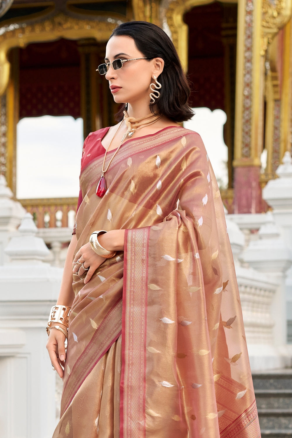 Red Tissue Silk Zari Saree