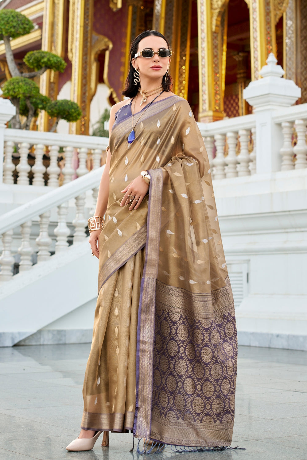 Mustard Tissue Silk Zari Saree