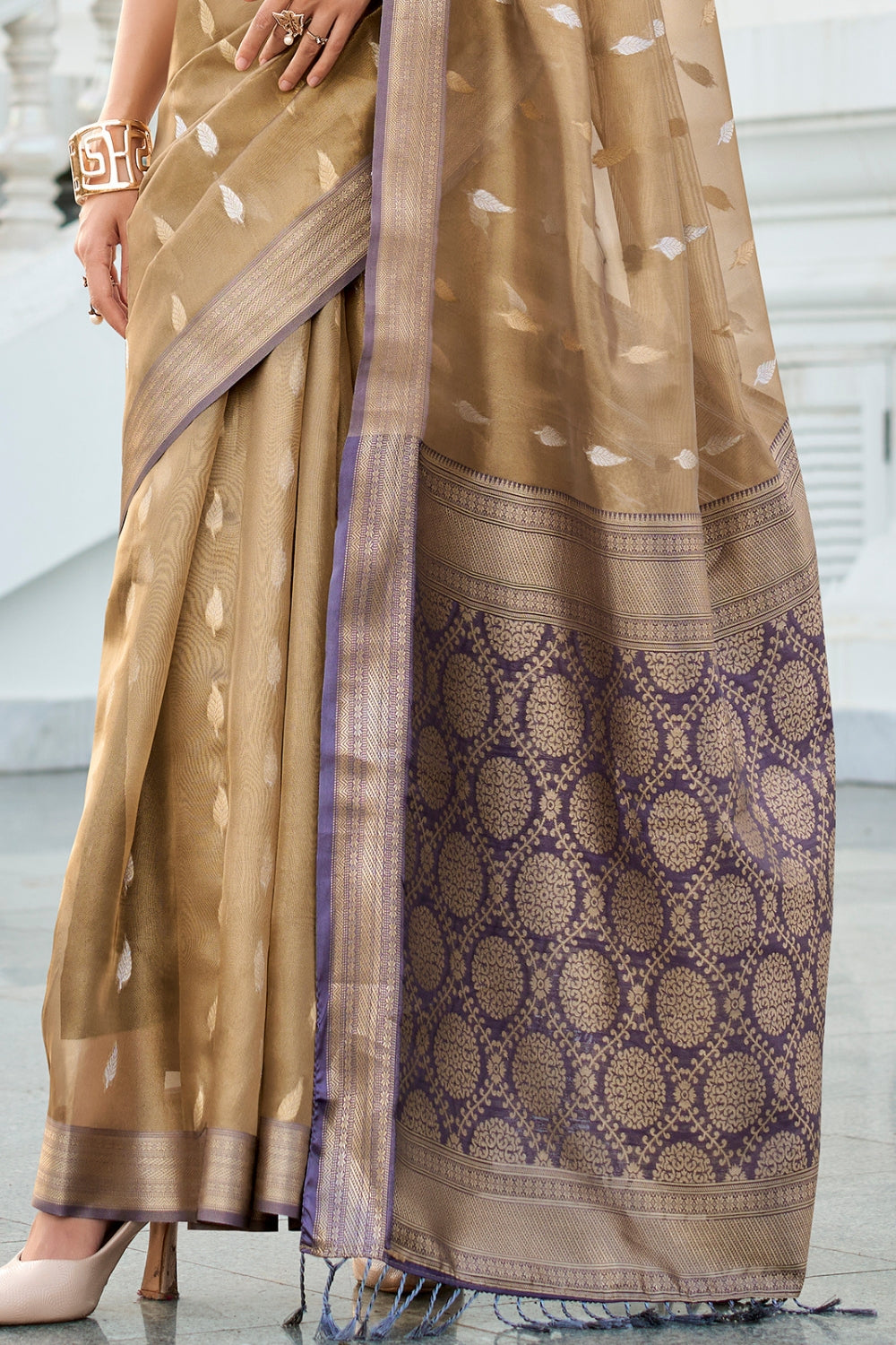 Mustard Tissue Silk Zari Saree