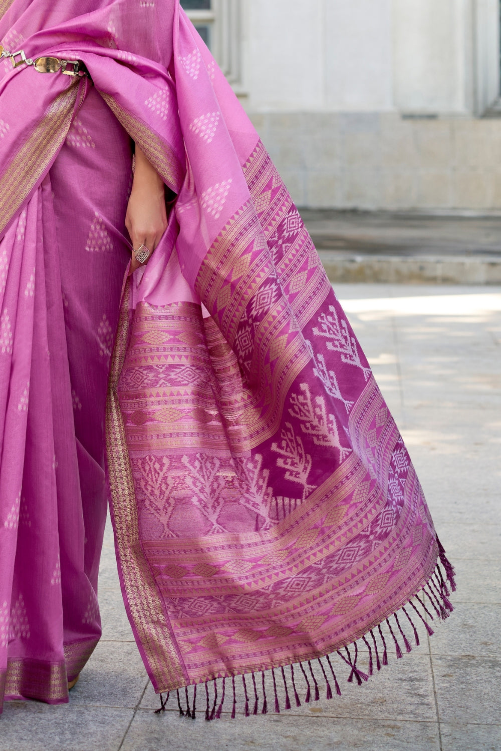 Wine Purple Rayon Silk With Ikkat Weaving Saree