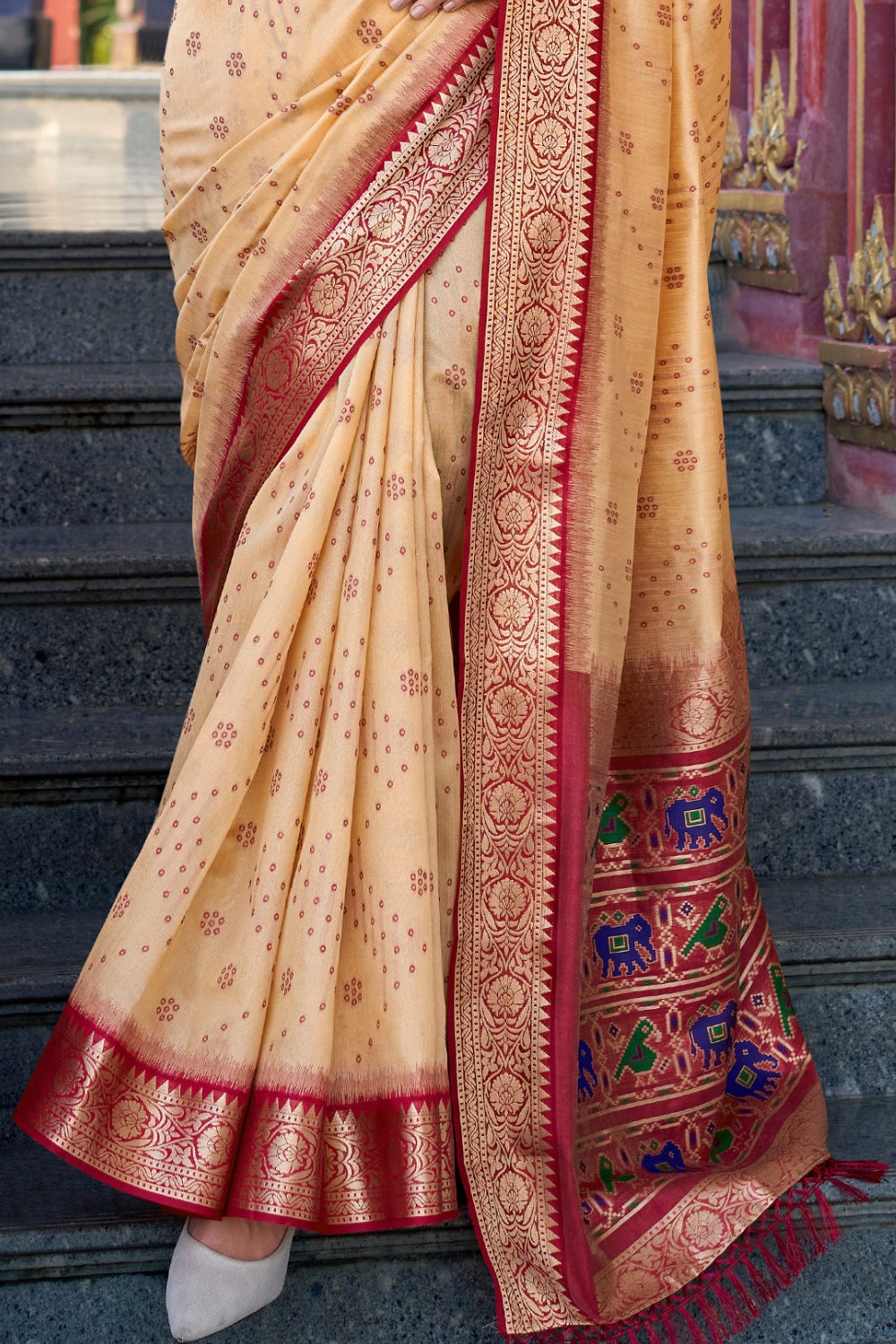 Cream White Banarasi Saree