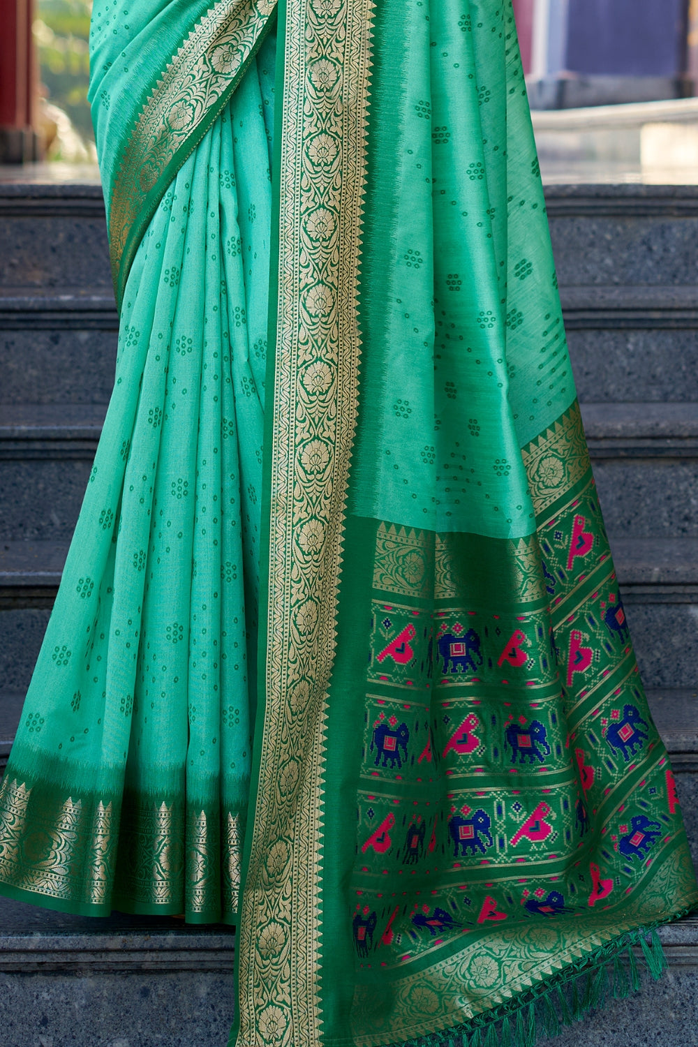 Blue Green Banarasi Saree