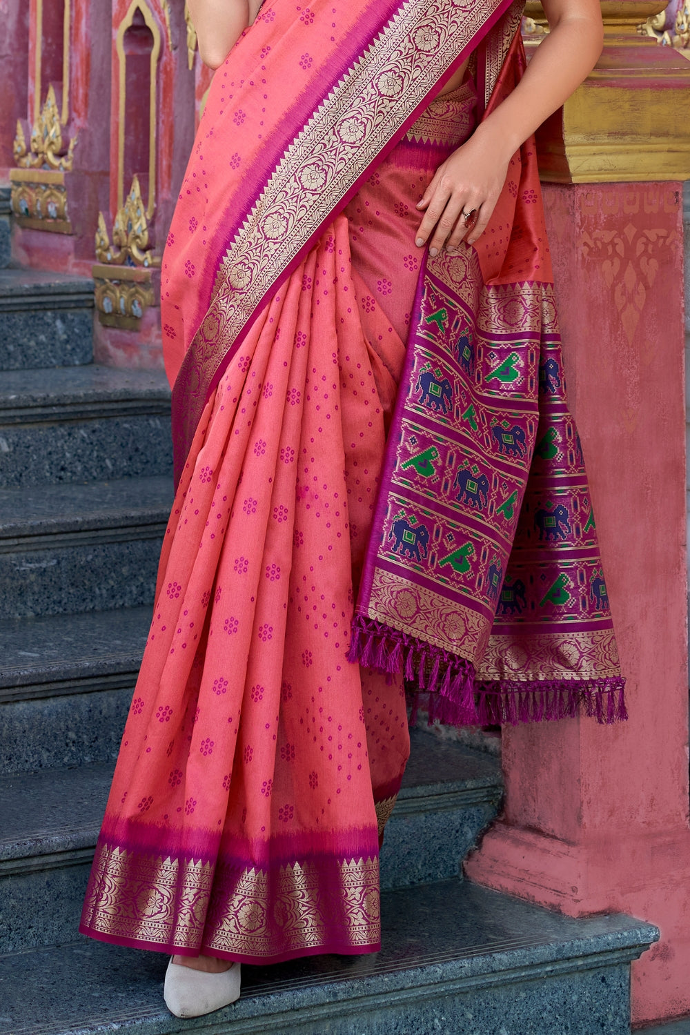 Cherry Pink Banarasi Saree