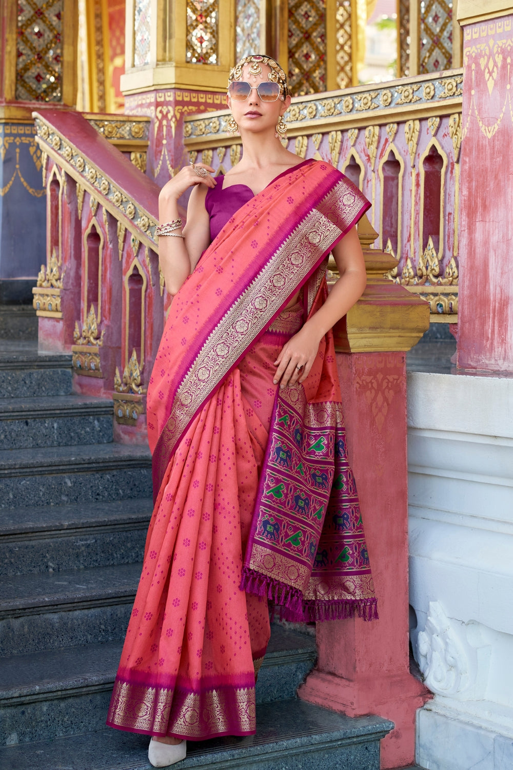 Cherry Pink Banarasi Saree