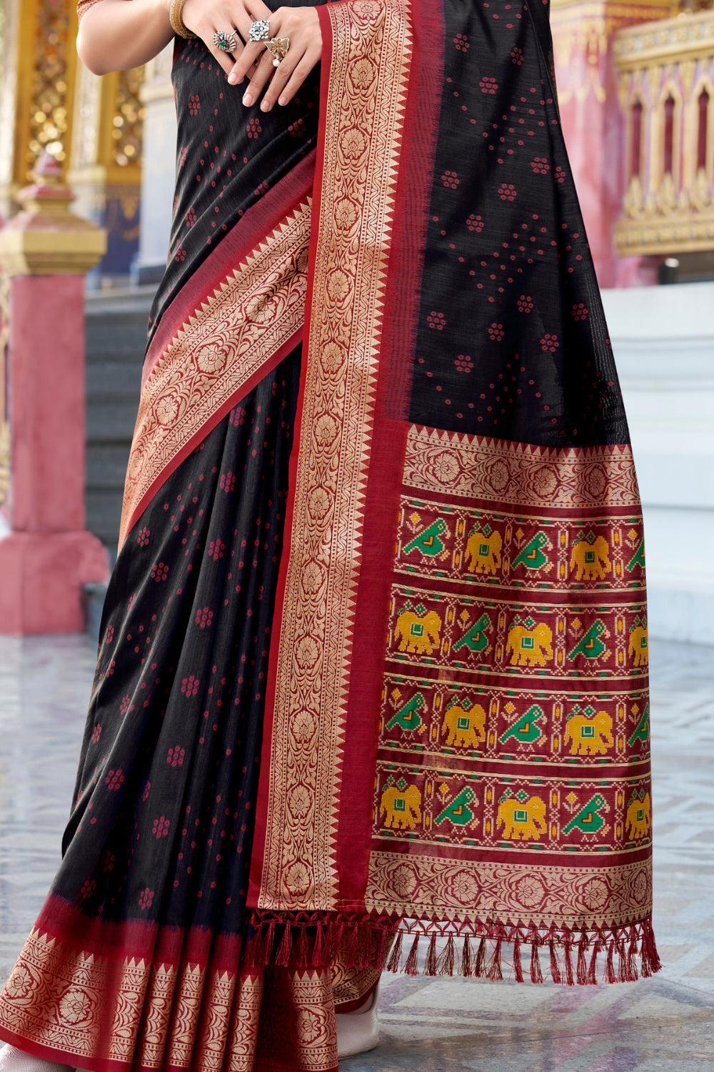 Dark Black Banarasi Saree