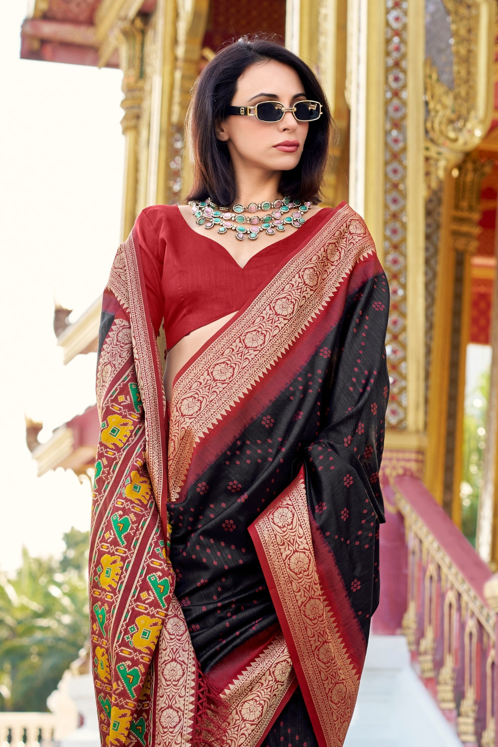 Dark Black Banarasi Saree