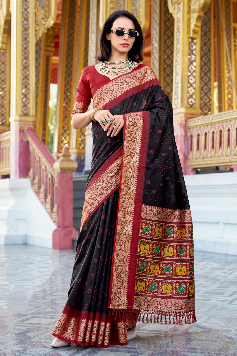 Dark Black Banarasi Saree