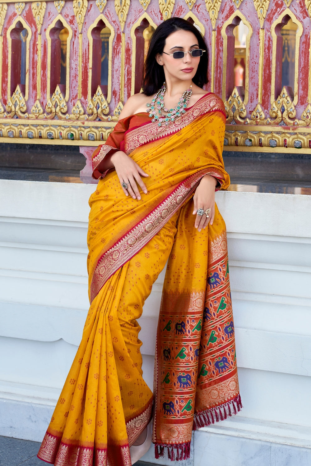 Tiger Orange Banarasi Saree