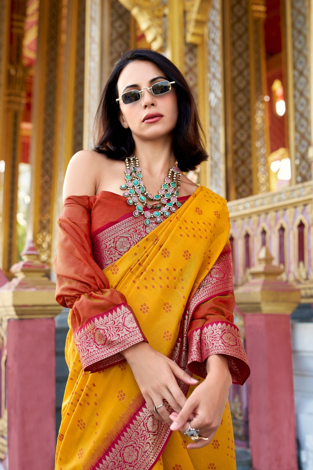 Tiger Orange Banarasi Saree