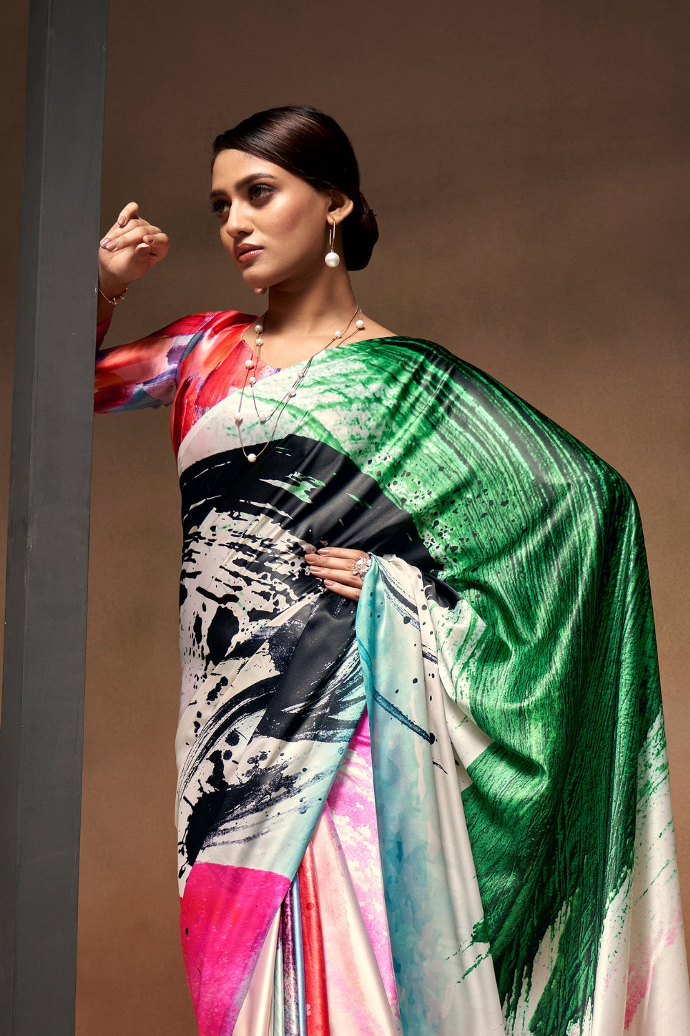 Multi SOFT SATTIN SILK Saree