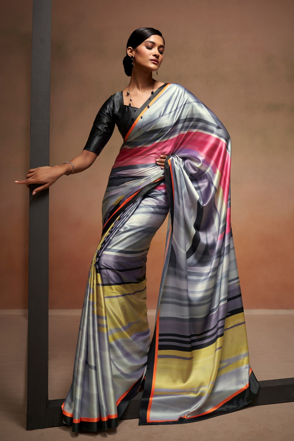 Multi SOFT SATTIN SILK Saree