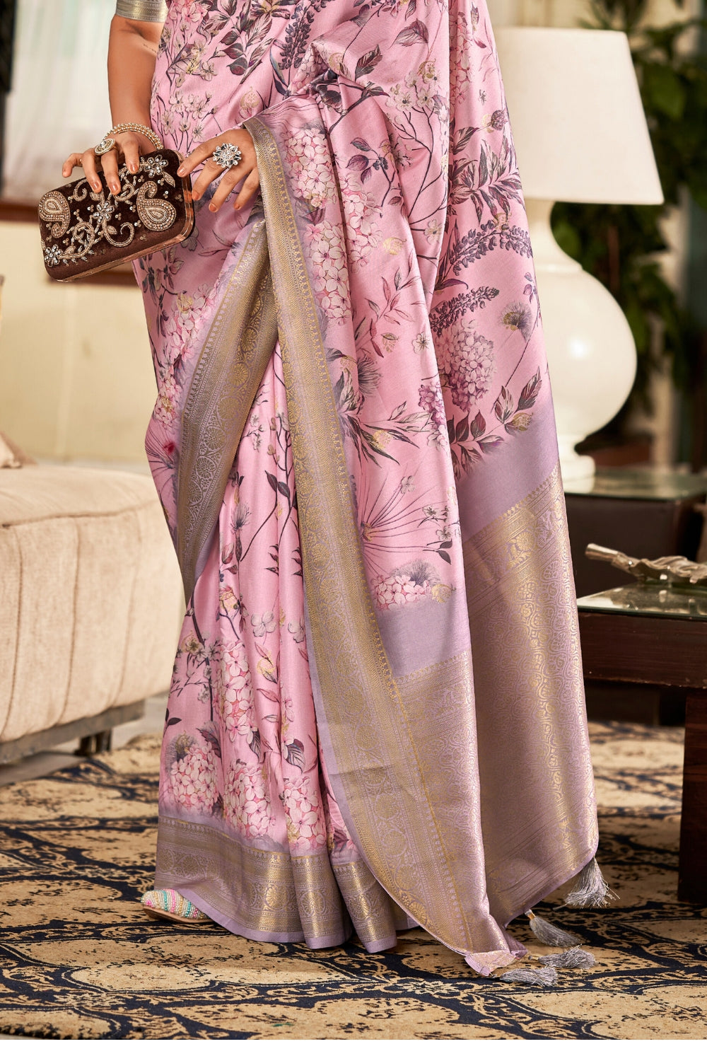 Lavender Soft Silk with Beautiful Water color type of Digital Print Saree