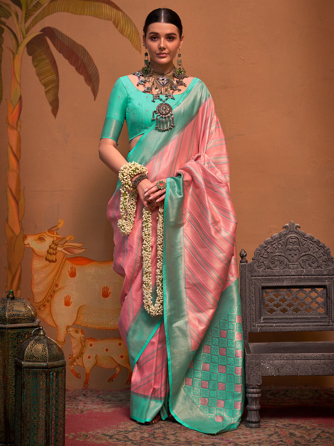 Peach Color Party Wear Silk Saree