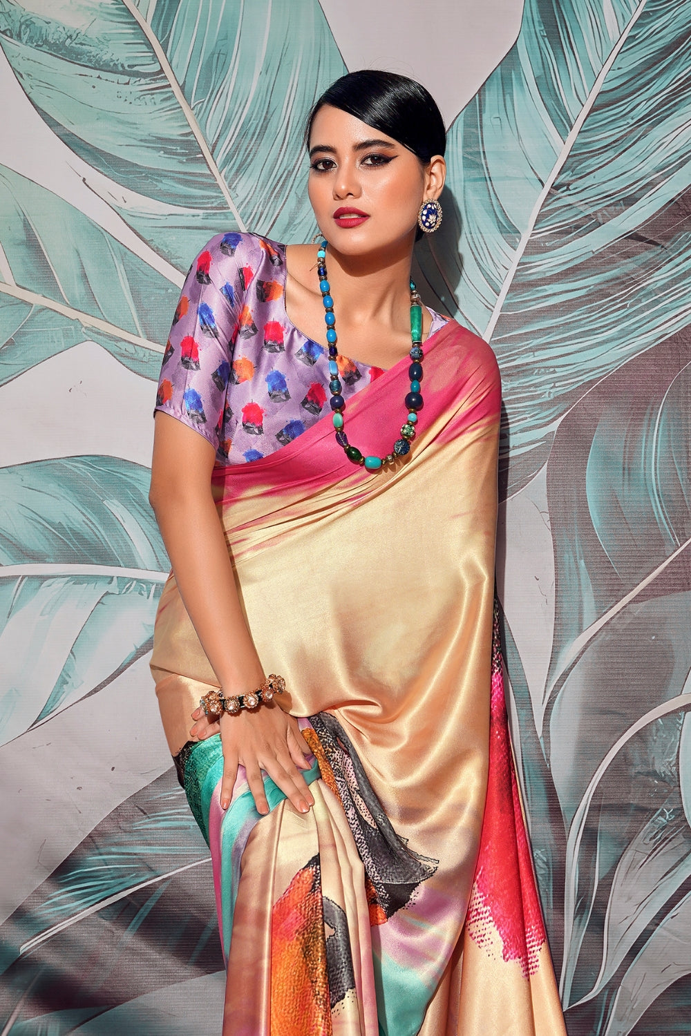 Multi SOFT SATIN SILK Saree