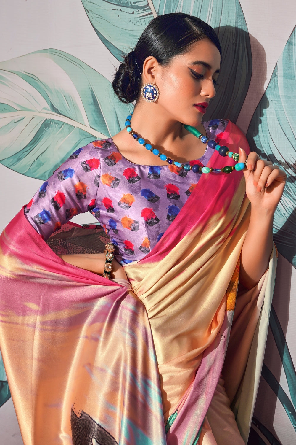 Multi SOFT SATIN SILK Saree