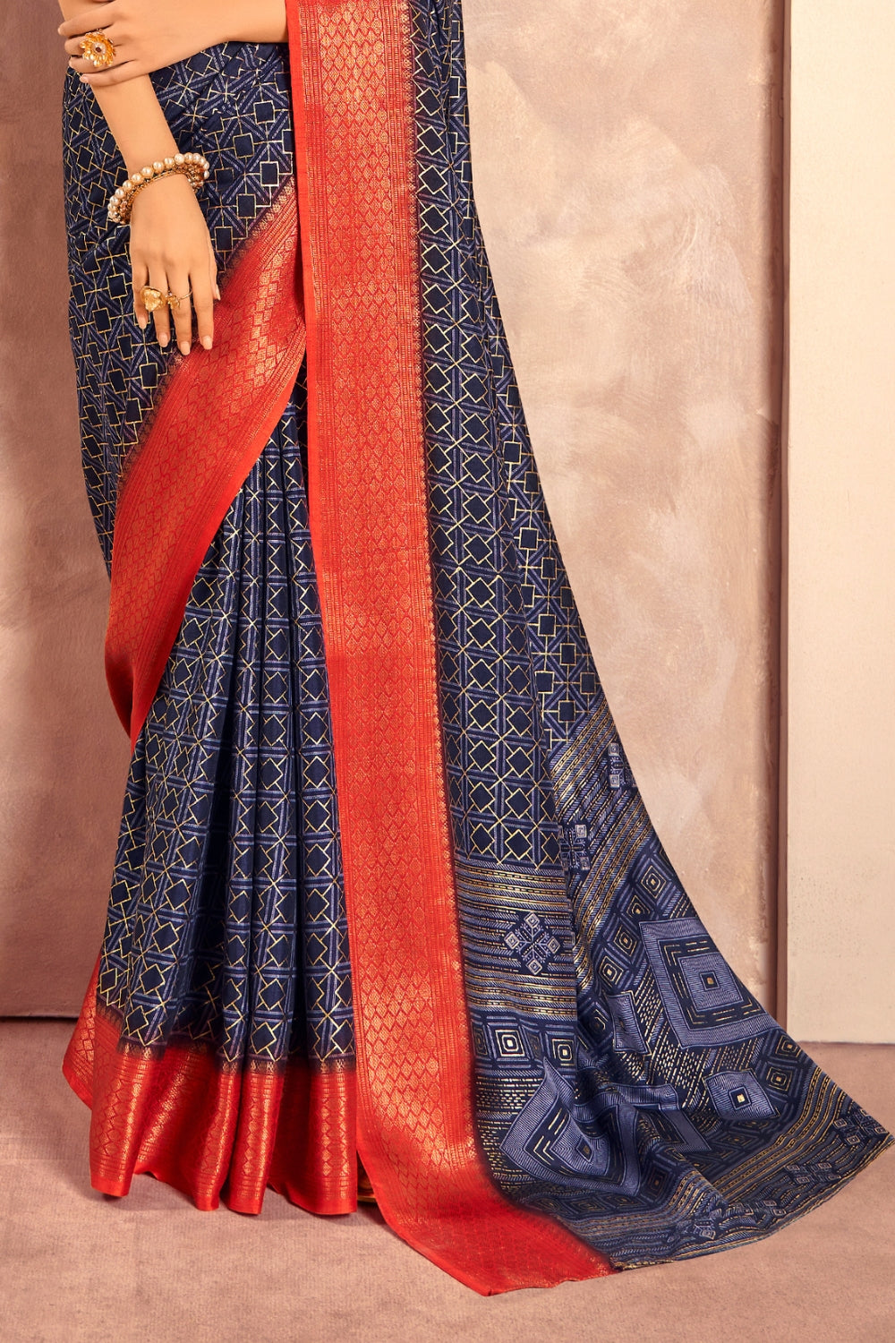 Blue Soft Dola With Foil Print Saree