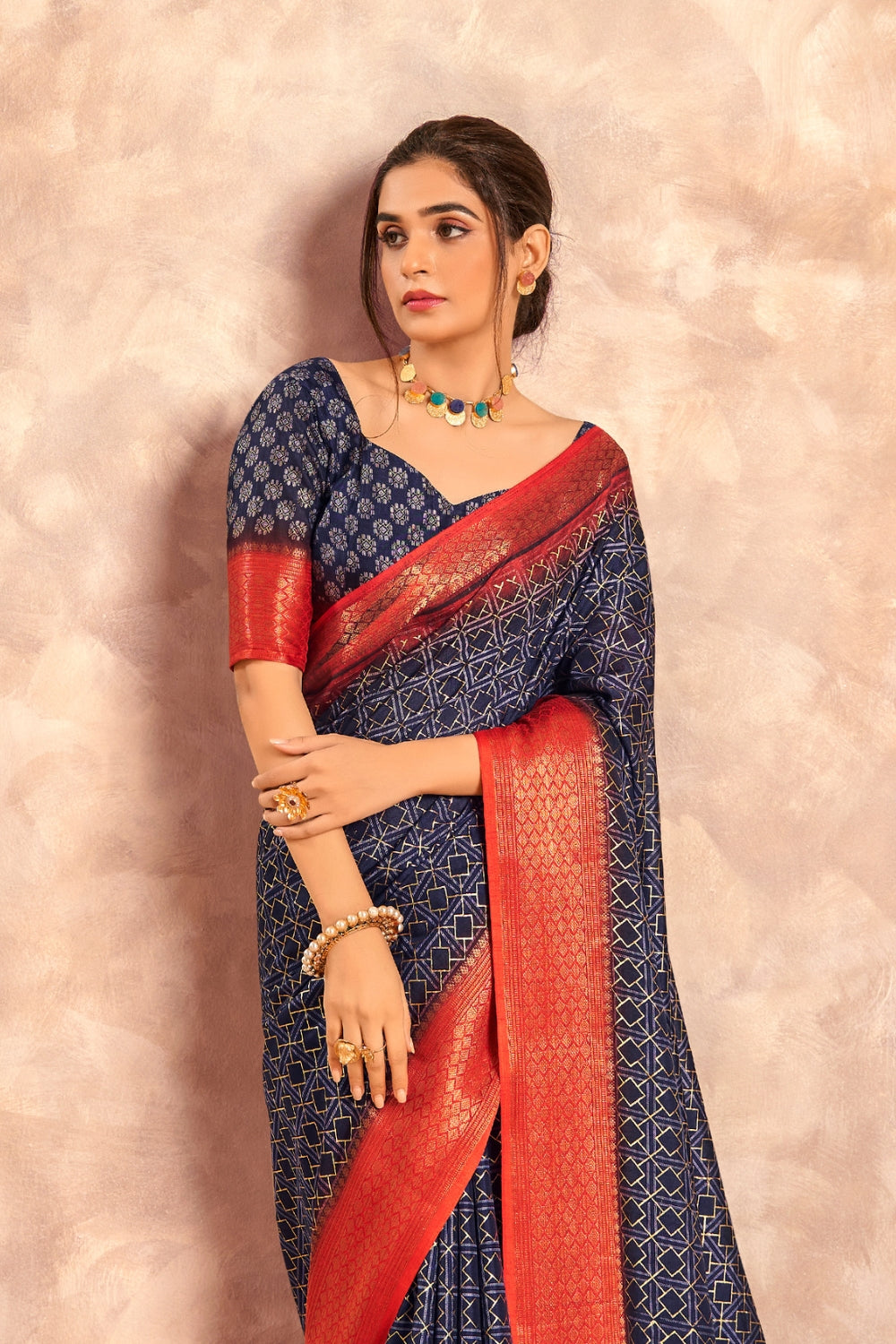 Blue Soft Dola With Foil Print Saree