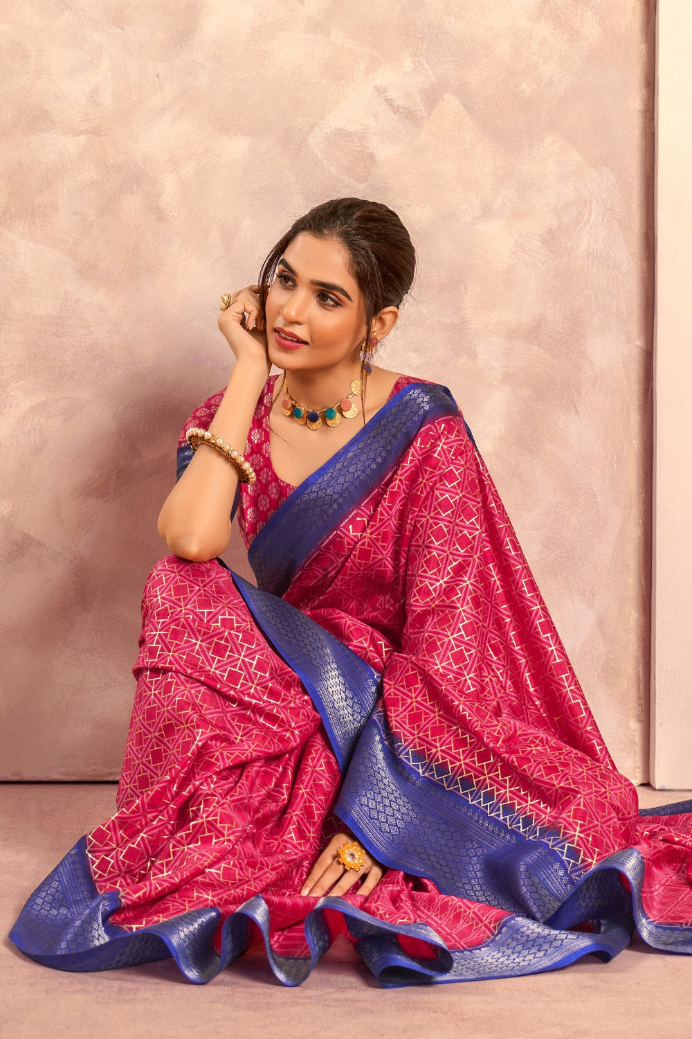 Pink Soft Dola With Foil Print Saree