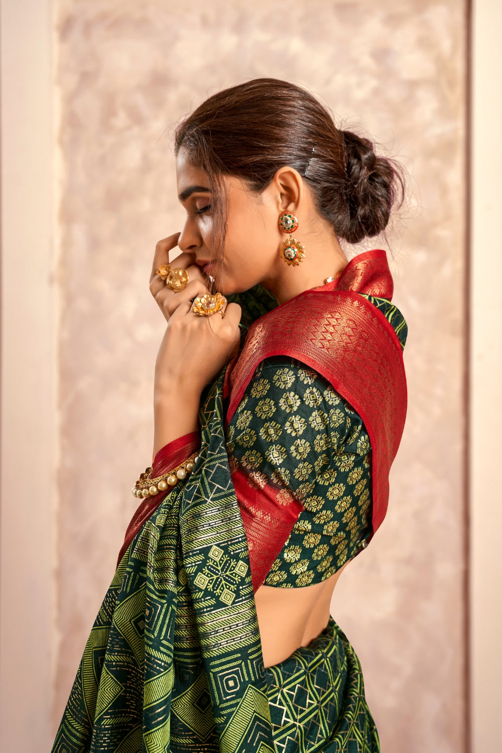 Green Soft Dola With Foil Print Saree