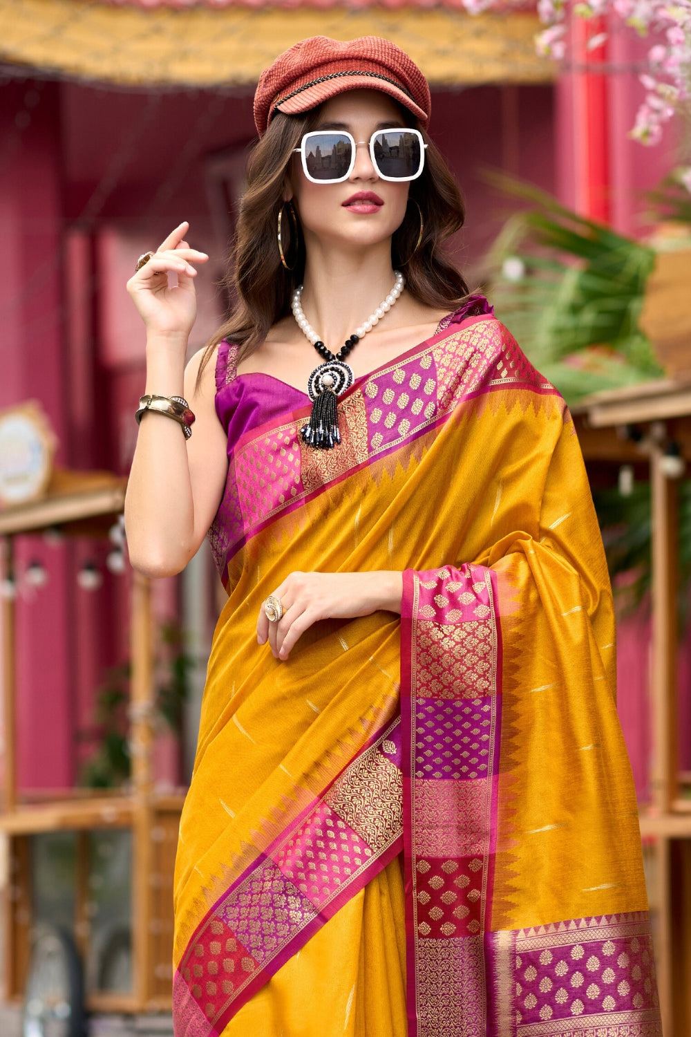 Yellow Banarasi Silk Saree