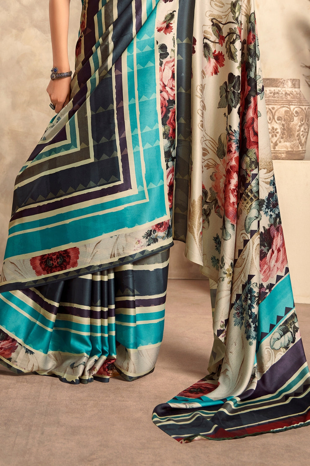 Multicolor Satin Crepe Saree