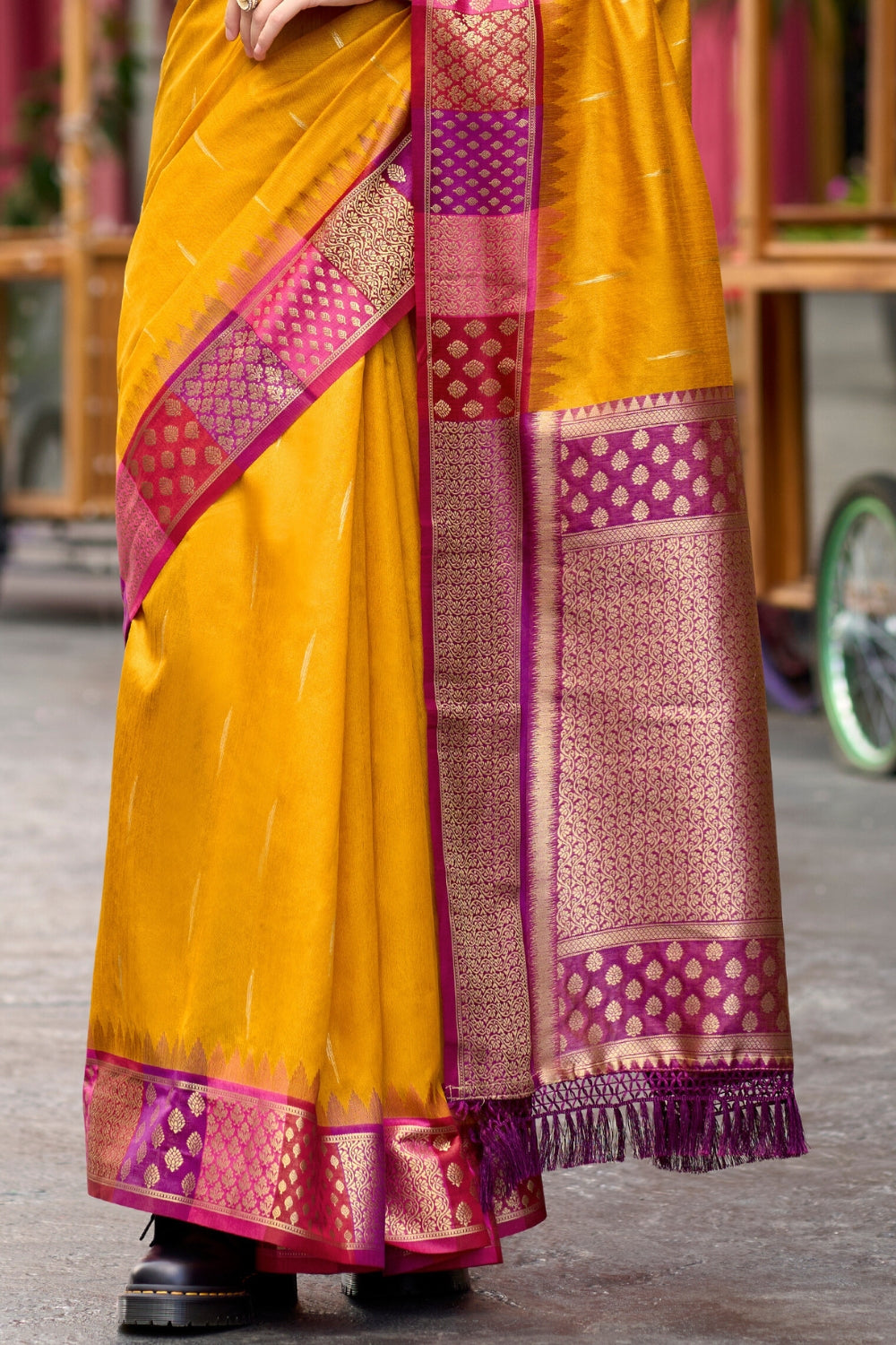 Yellow Banarasi Silk Saree