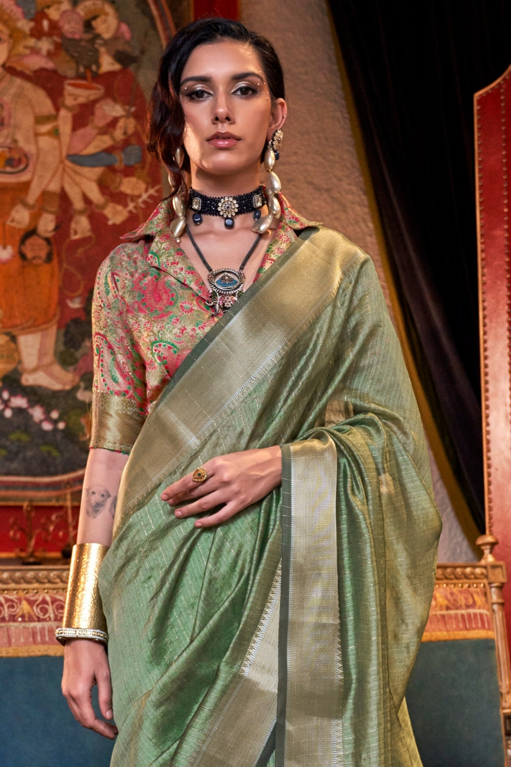 Green Moss Chiffon Saree