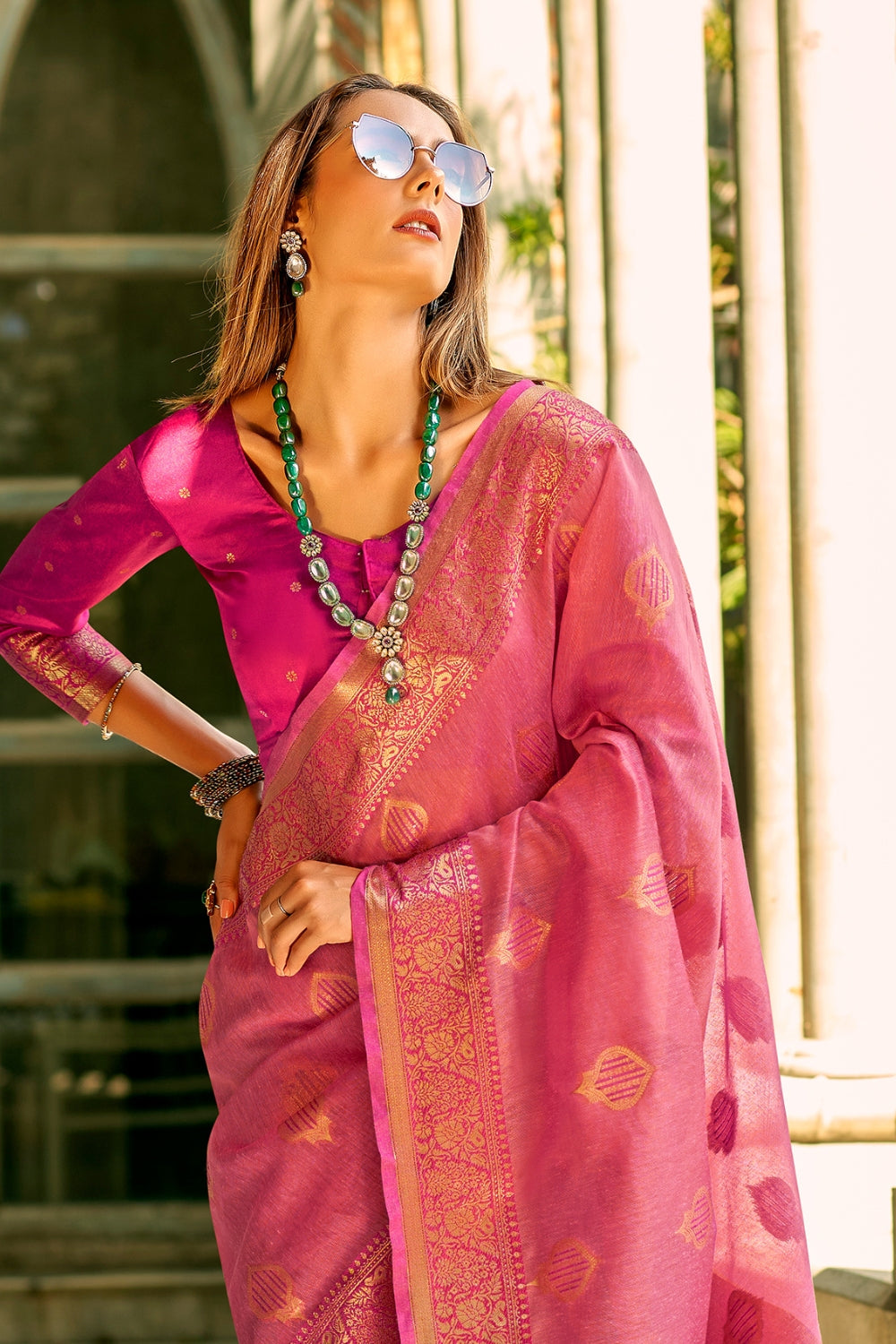 Magenta Tissue Silk Saree