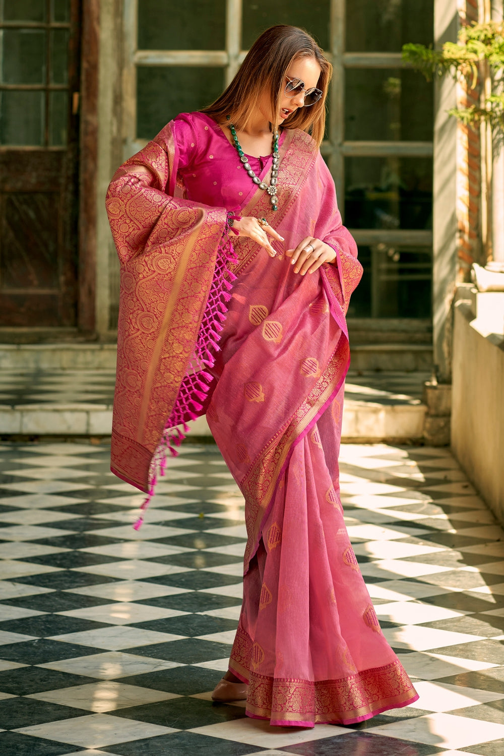 Magenta Tissue Silk Saree