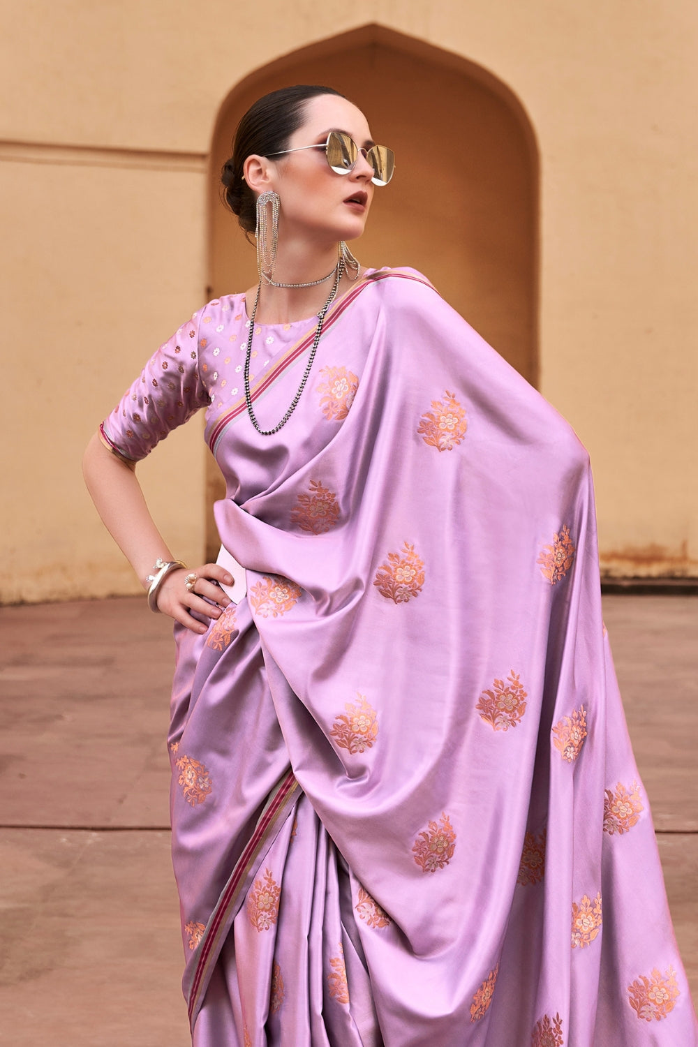 Purple Satin Saree