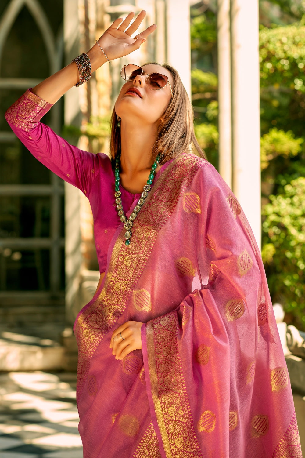 Magenta Tissue Silk Saree