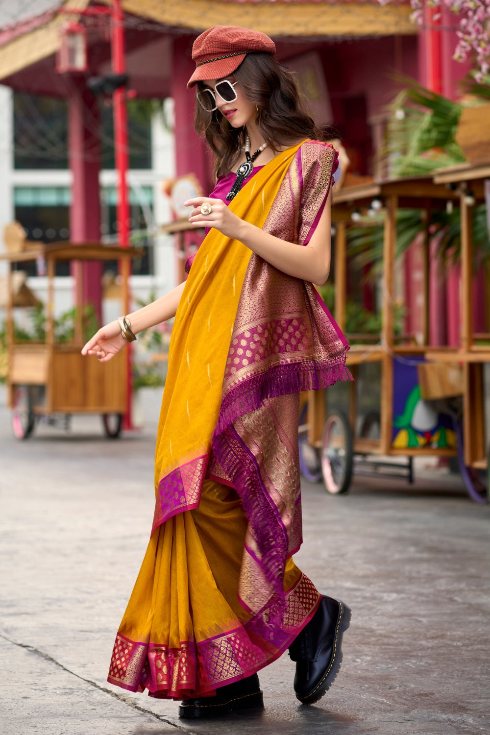 Yellow Banarasi Silk Saree