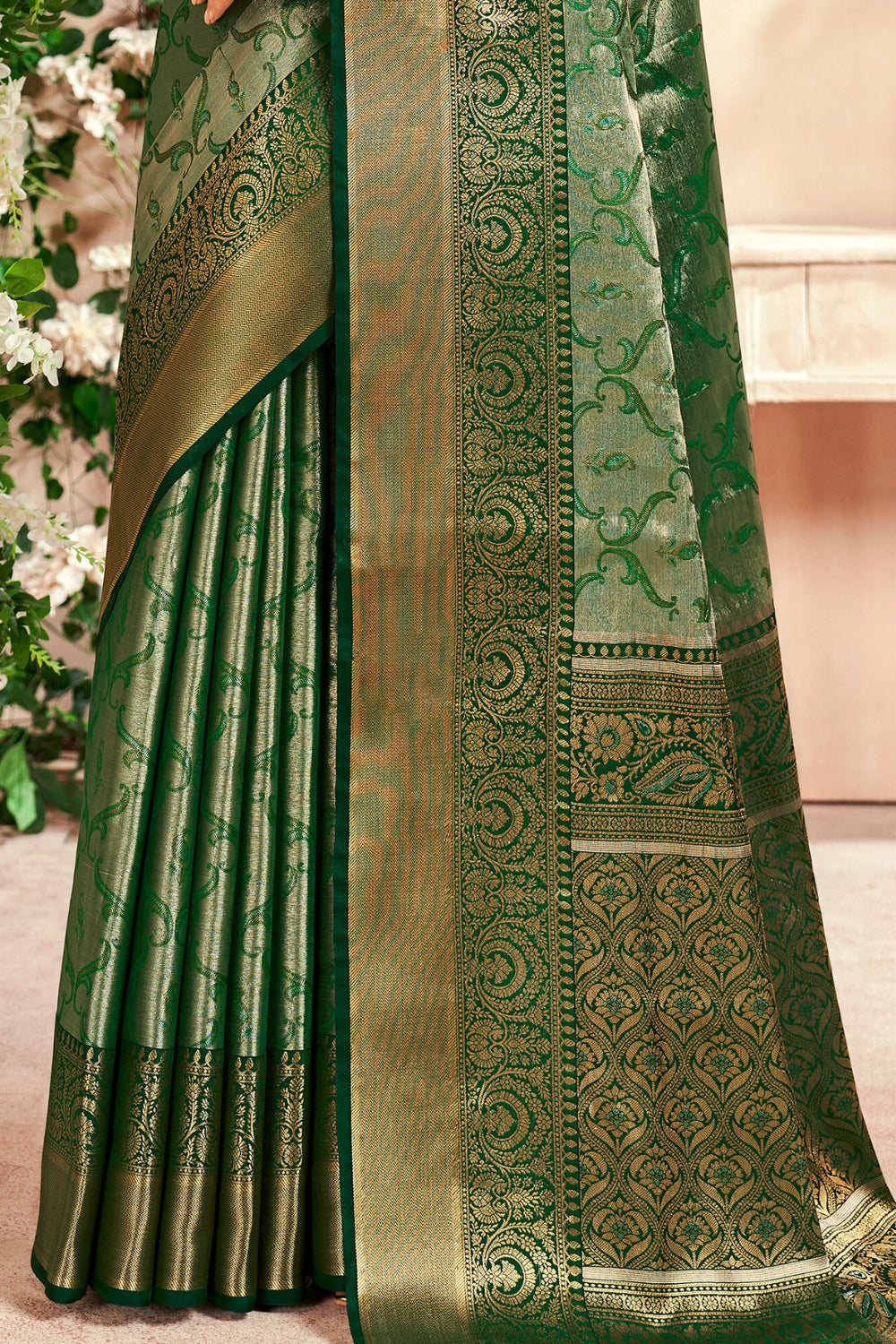 Green PURE DHARMAVARAM WITH ZARI WEAVING Saree