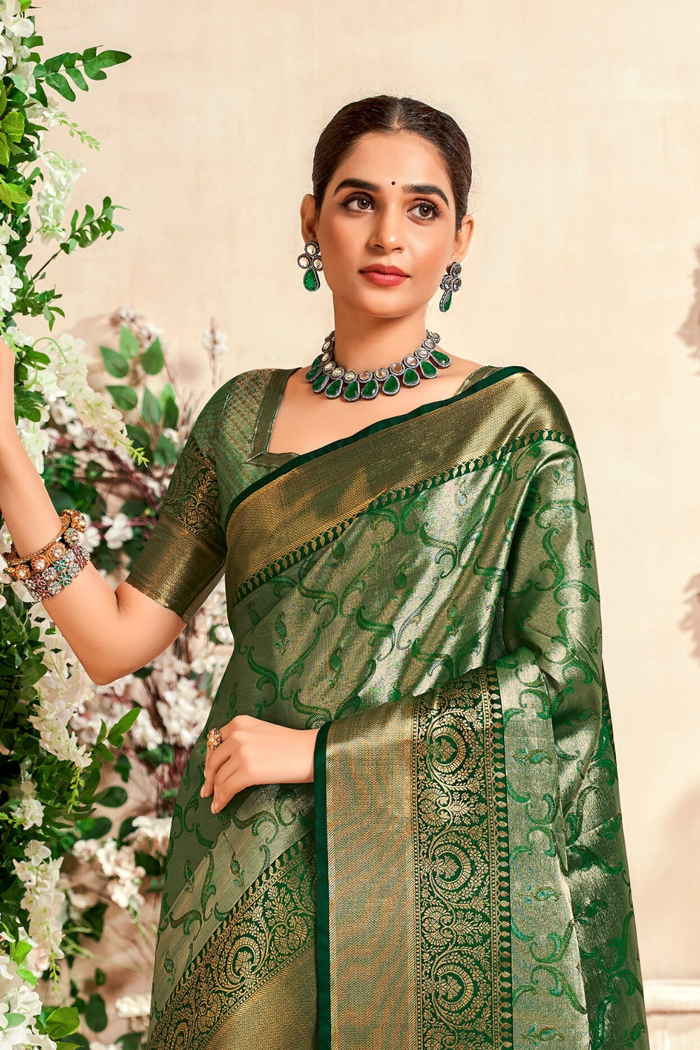 Green PURE DHARMAVARAM WITH ZARI WEAVING Saree