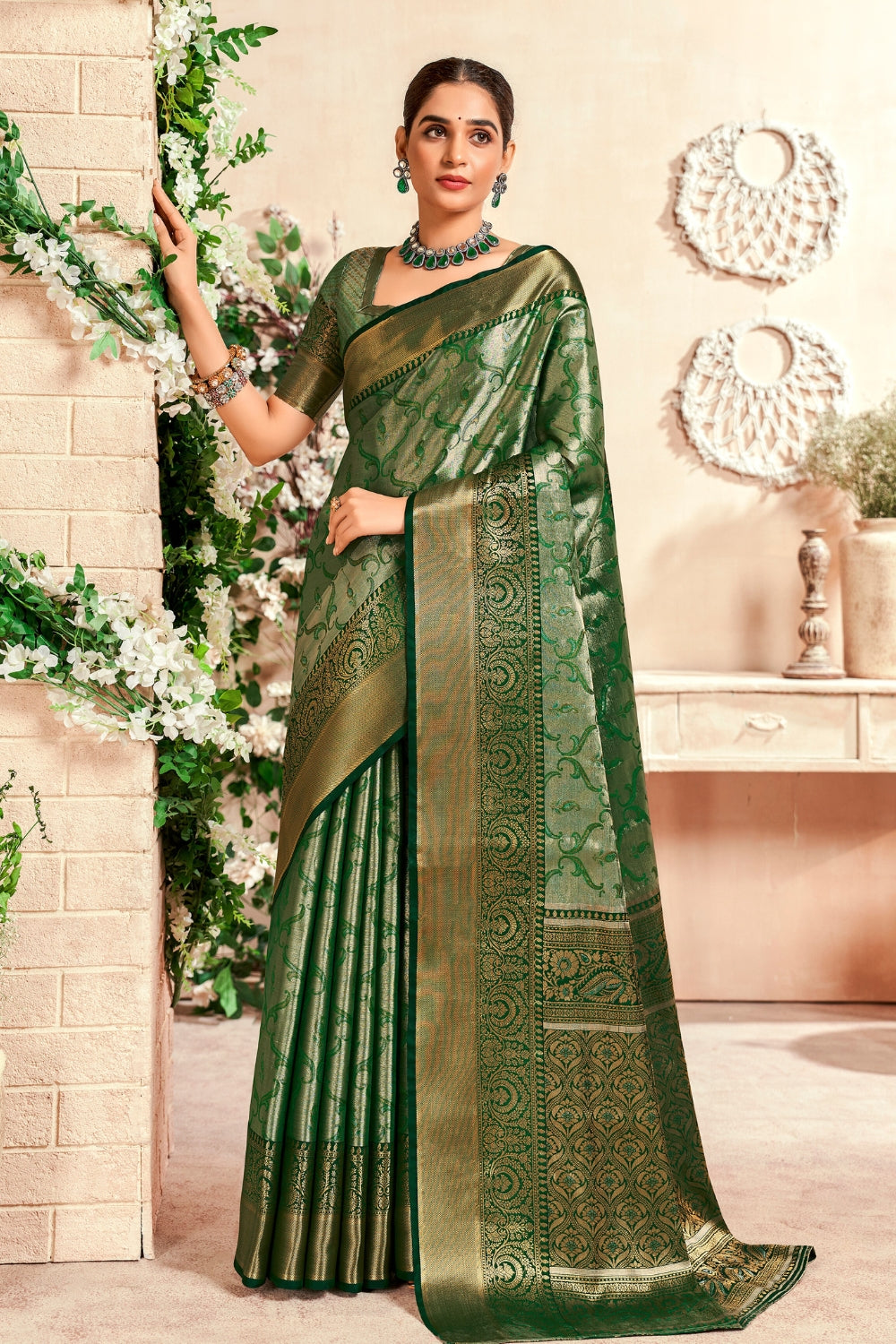 Green PURE DHARMAVARAM WITH ZARI WEAVING Saree