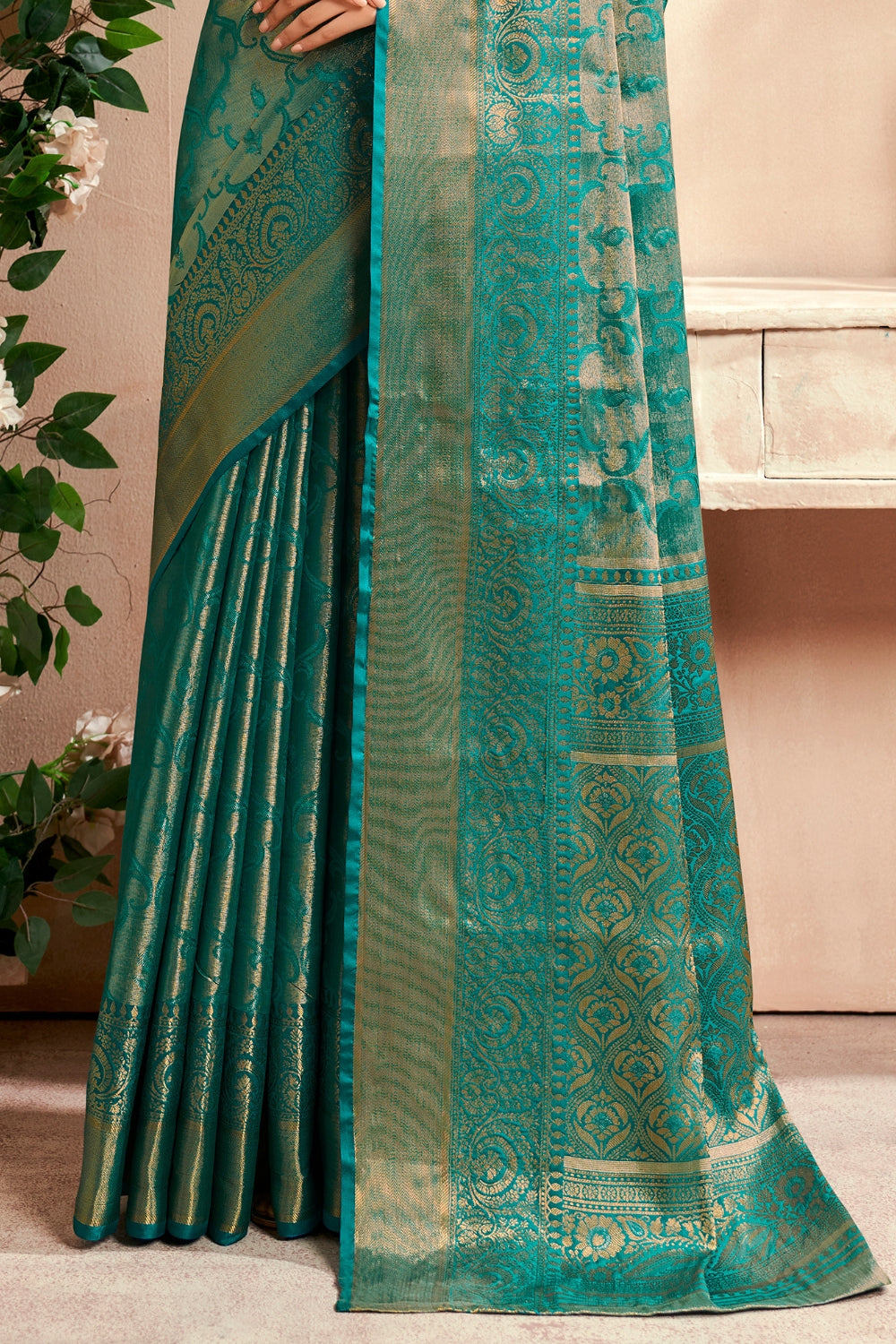 Blue PURE DHARMAVARAM WITH ZARI WEAVING Saree