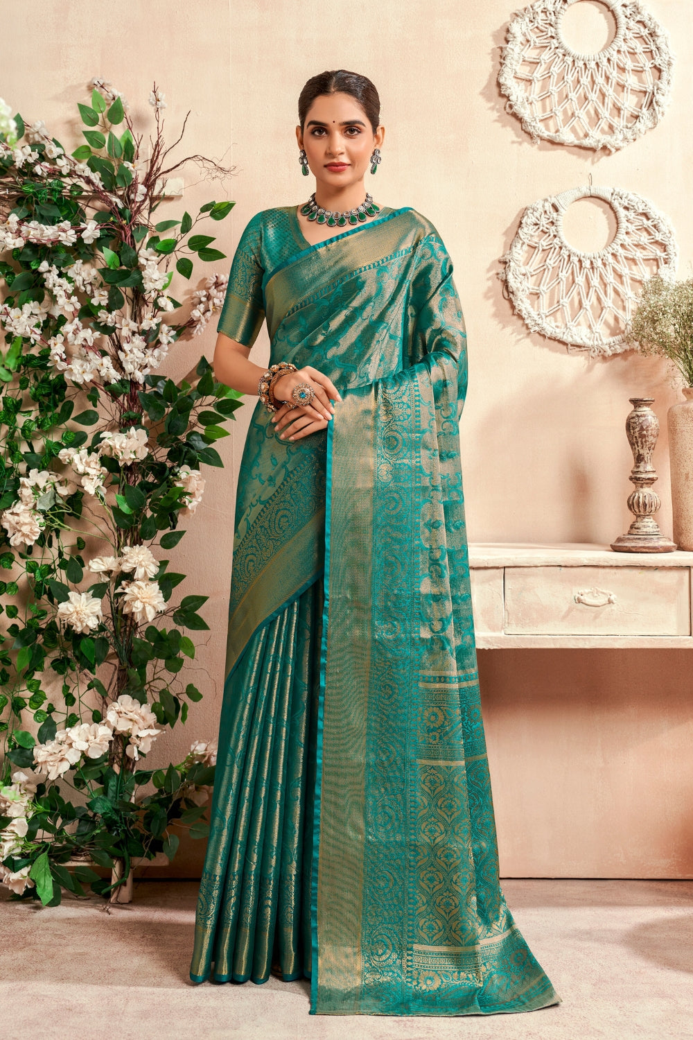 Blue PURE DHARMAVARAM WITH ZARI WEAVING Saree