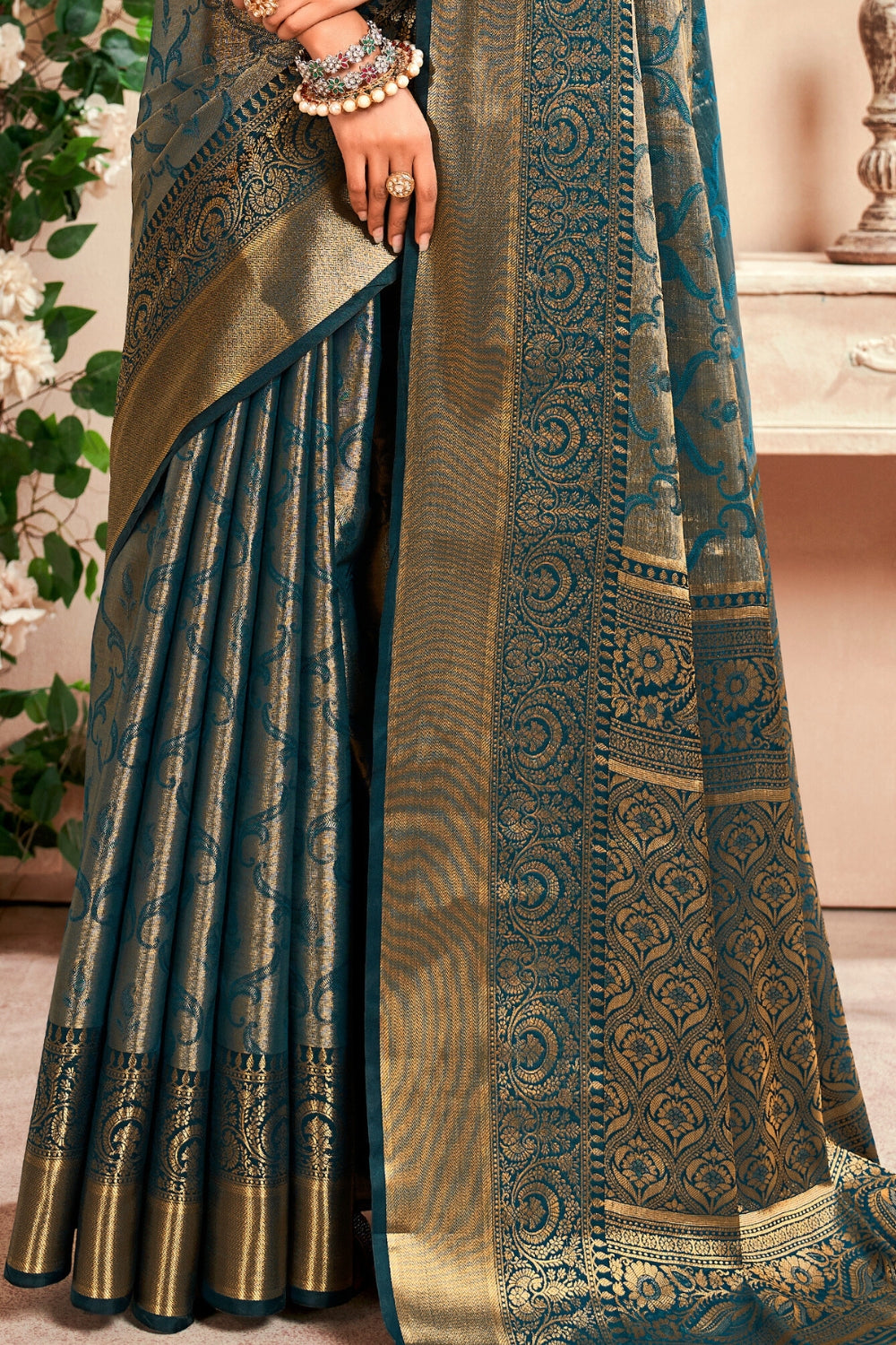 Indigo PURE DHARMAVARAM WITH ZARI WEAVING Saree