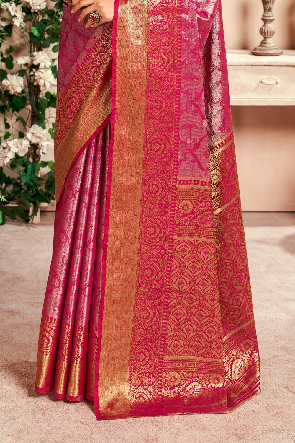 Pink PURE DHARMAVARAM WITH ZARI WEAVING Saree